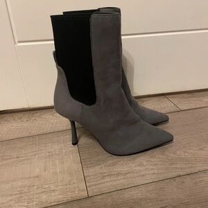 Elegant Gray and Black Heeled Boots for Women